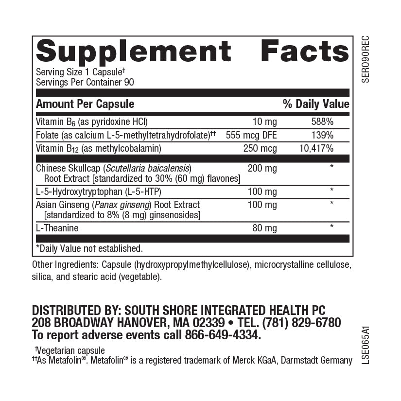 Supplement Facts for 5HTP Active 90 capsules bottle - DM essentials Hanover, MA 02339